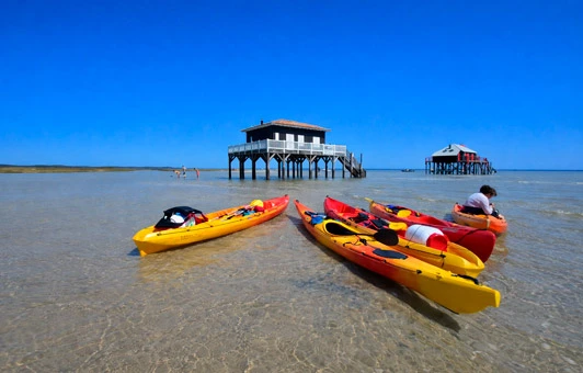 Randonnée en canoe kayak à l'ile aux oiseaux et les cabanes tchanquées